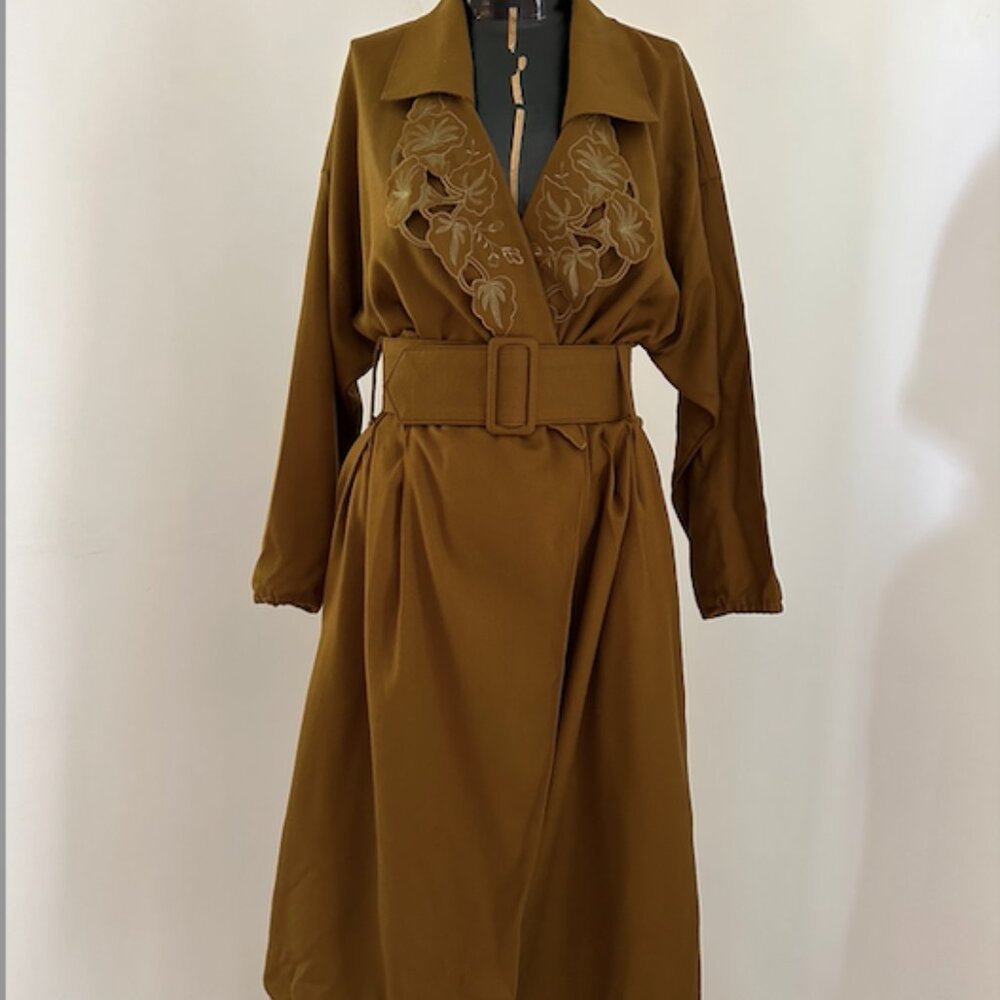 Vintage 80s Virgin Wool Dress Trench Coat